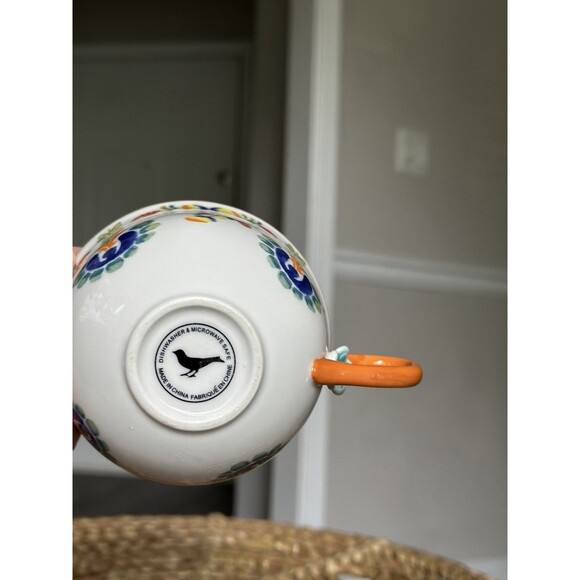 Anthropologie Cadiz Floral Mug With Orange Handle And Blue Flower - Picture 6 of 12